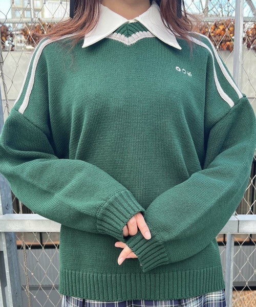 F i.n.t（フィント）の「刺繍入りゲームシャツニット/fint　フィント（ニット/セーター・レディース・グリーン/ライトグレー・FREE）」の12枚目の写真