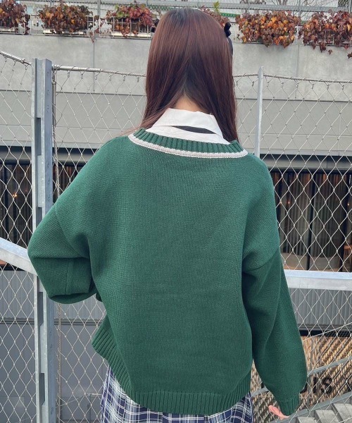 F i.n.t（フィント）の「刺繍入りゲームシャツニット/fint　フィント（ニット/セーター・レディース・グリーン/ライトグレー・FREE）」の13枚目の写真