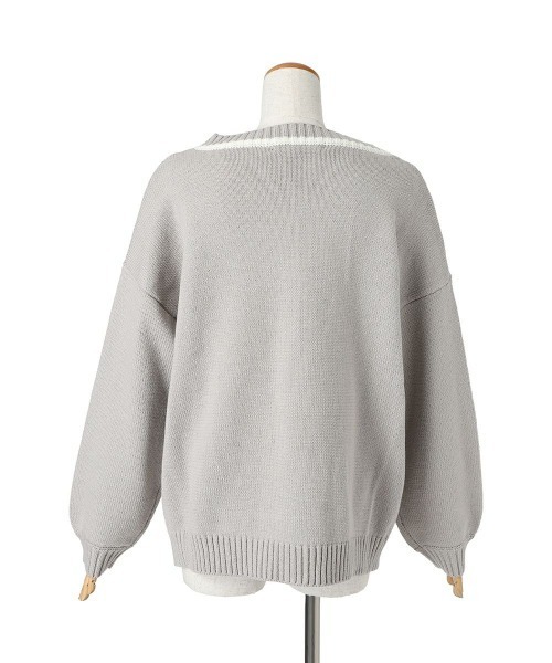 F i.n.t（フィント）の「刺繍入りゲームシャツニット/fint　フィント（ニット/セーター・レディース・グリーン/ライトグレー・FREE）」の3枚目の写真