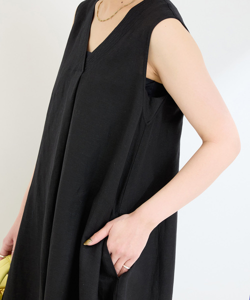 追加4》手洗い可 / リネンレーヨンスリーブレスワンピース