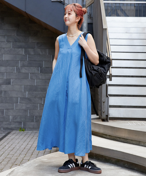 追加4》手洗い可 / リネンレーヨンスリーブレスワンピース
