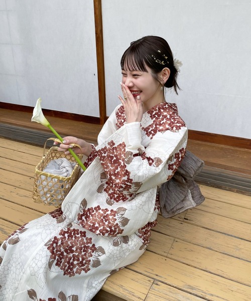紫陽花　浴衣リメイク　セットアップ　ブラウスとスカート　注染浴衣 訳あり 紫陽花 浴衣リメイク セットアップ ブラウスとスカート 注染浴衣