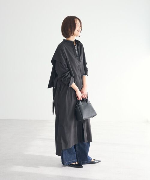 CRAFT STANDARD BOUTIQUE(クラフトスタンダードブティック)の「レイヤード風シャツワンピース(シャツワンピース・レディース・ブラック/サックスブルー/グレイッシュベージュ・FREE)」の4枚目の写真