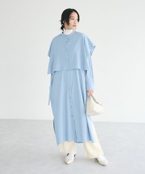 CRAFT STANDARD BOUTIQUE(クラフトスタンダードブティック)の「レイヤード風シャツワンピース(シャツワンピース・レディース・ブラック/サックスブルー/グレイッシュベージュ・FREE)」の5枚目の写真