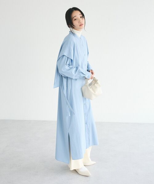 CRAFT STANDARD BOUTIQUE(クラフトスタンダードブティック)の「レイヤード風シャツワンピース(シャツワンピース・レディース・ブラック/サックスブルー/グレイッシュベージュ・FREE)」の8枚目の写真