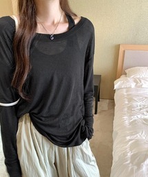 レイヤード シアー トップス Tシャツ 長袖 【タンクトップ付 2点セット】