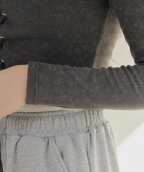 Another Branch olive des olive（アナザーブランチオリーブデオリーブ）の「【WEB限定】ピグメント風レースアップトップス（Tシャツ/カットソー・レディース・カーキ/ネイビー/チャコールグレー・FREE）」の12枚目の写真