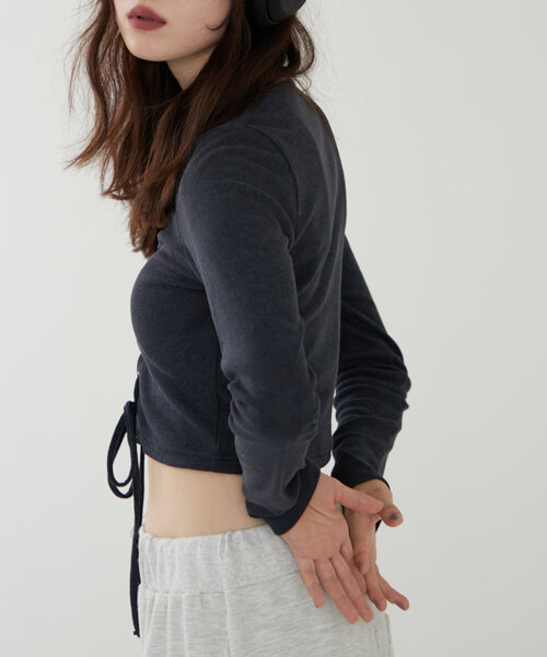 Another Branch olive des olive（アナザーブランチオリーブデオリーブ）の「【WEB限定】ピグメント風レースアップトップス（Tシャツ/カットソー・レディース・カーキ/ネイビー/チャコールグレー・FREE）」の16枚目の写真