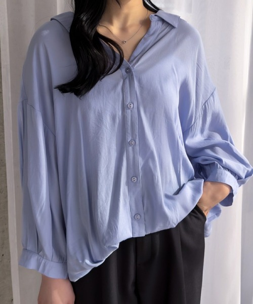 CLEAR BASIC（クリアベーシック）の「バックスピンドル裾タック七分袖ブラウス[オフィスカジュアル 着回し抜群 大人 カジュアル]≪SS新作≫（シャツ/ブラウス・レディース・ミント/ブラック系その他/サックスブルー/ピンク/オフホワイト・F）」の5枚目の写真