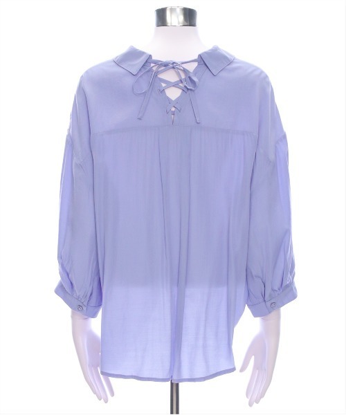 CLEAR BASIC（クリアベーシック）の「バックスピンドル裾タック七分袖ブラウス[オフィスカジュアル 着回し抜群 大人 カジュアル]≪SS新作≫（シャツ/ブラウス・レディース・ミント/ブラック系その他/サックスブルー/ピンク/オフホワイト・F）」の14枚目の写真