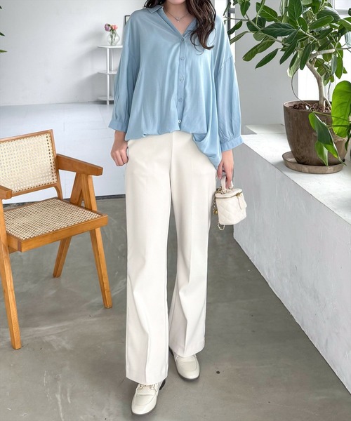 CLEAR BASIC（クリアベーシック）の「バックスピンドル裾タック七分袖ブラウス[オフィスカジュアル 着回し抜群 大人 カジュアル]≪SS新作≫（シャツ/ブラウス・レディース・ミント/ブラック系その他/サックスブルー/ピンク/オフホワイト・F）」の6枚目の写真