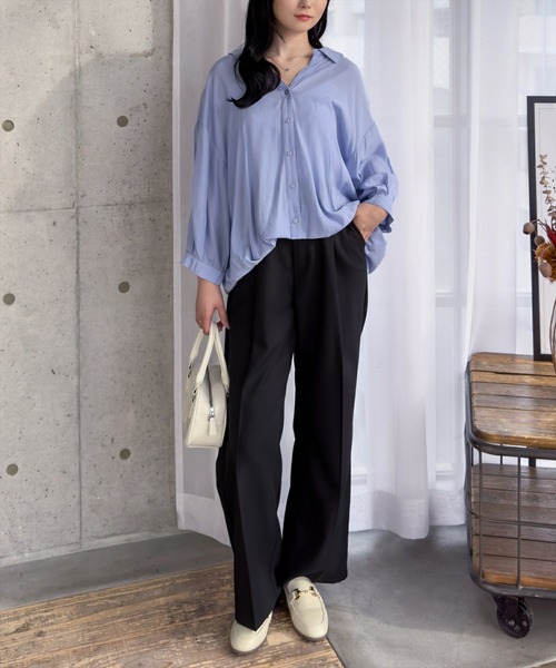 CLEAR BASIC（クリアベーシック）の「バックスピンドル裾タック七分袖ブラウス[オフィスカジュアル 着回し抜群 大人 カジュアル]≪SS新作≫（シャツ/ブラウス・レディース・ミント/ブラック系その他/サックスブルー/ピンク/オフホワイト・F）」の8枚目の写真