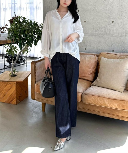 CLEAR BASIC（クリアベーシック）の「バックスピンドル裾タック七分袖ブラウス[オフィスカジュアル 着回し抜群 大人 カジュアル]≪SS新作≫（シャツ/ブラウス・レディース・ミント/ブラック系その他/サックスブルー/ピンク/オフホワイト・F）」の9枚目の写真