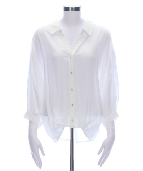 CLEAR BASIC（クリアベーシック）の「バックスピンドル裾タック七分袖ブラウス[オフィスカジュアル 着回し抜群 大人 カジュアル]≪SS新作≫（シャツ/ブラウス・レディース・ミント/ブラック系その他/サックスブルー/ピンク/オフホワイト・F）」の21枚目の写真