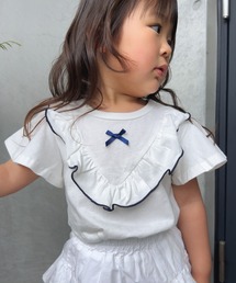 Moujonjon | リボン付きフリル半袖Tシャツ(Tシャツ/カットソー)