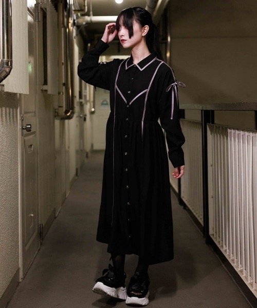 axes femme POETIQUE(アクシーズファムポエティック)の「ラインデザインシャツワンピース(ワンピース・レディース・ネイビー/グレー/ブラック・MEDIUM)」の8枚目の写真