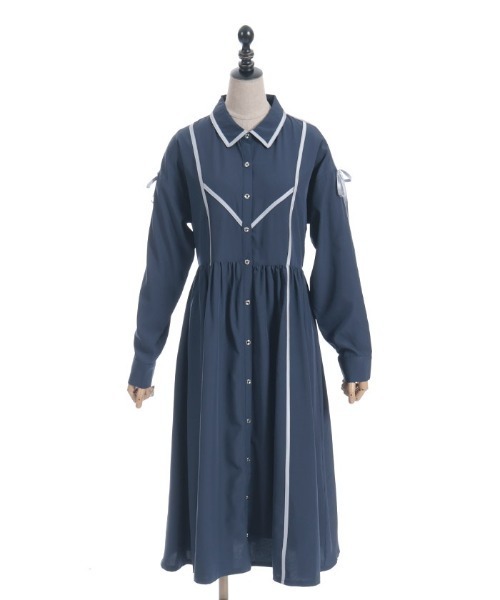 axes femme POETIQUE(アクシーズファムポエティック)の「ラインデザインシャツワンピース(ワンピース・レディース・ネイビー/グレー/ブラック・MEDIUM)」の11枚目の写真