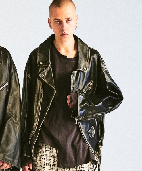 DISCOVERED(ディスカバード)の「mj10637-LEATHER W RIDERS BLOUSON ライダーズブルゾン(ライダースジャケット・メンズ・ブラウン/ブラック・1/3)」の2枚目の写真