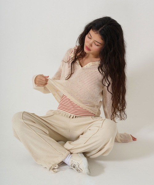 ニット セーター ヘンリーネック シアーニットプルオーバー TINA：JOJUN レディース ヘンリーネック シアーニットプルオーバー TINA：JOJUN 全2色