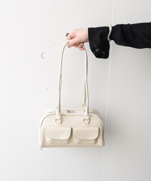 styiro(スタイロ)の「ロングハンドルダブルポケットボストンバッグ(ボストンバッグ・レディース・アイボリー/ブラウン/ブラック・FREE)」の6枚目の写真