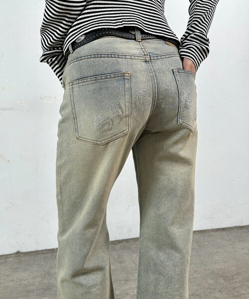 WHO'S WHO gallery（フーズフーギャラリー）の「2サイズ【SLOPPY/スロッピー】ラインストーンフレアデニム（デニムパンツ・レディース・ブラック/サックスブルー・MEDIUM/LARGE）」の20枚目の写真