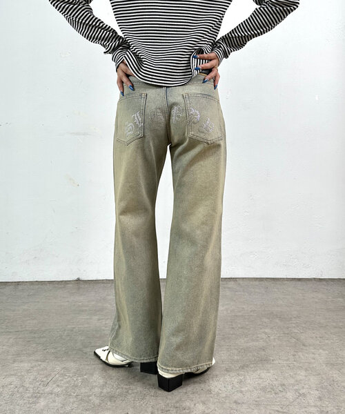 WHO'S WHO gallery（フーズフーギャラリー）の「2サイズ【SLOPPY/スロッピー】ラインストーンフレアデニム（デニムパンツ・レディース・ブラック/サックスブルー・MEDIUM/LARGE）」の22枚目の写真