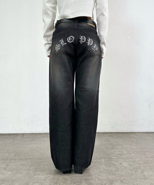 WHO'S WHO gallery（フーズフーギャラリー）の「2サイズ【SLOPPY/スロッピー】ラインストーンフレアデニム（デニムパンツ・レディース・ブラック/サックスブルー・MEDIUM/LARGE）」の14枚目の写真