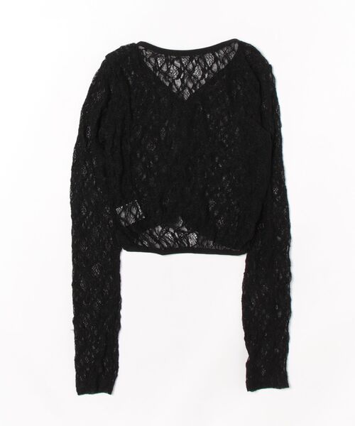 SpRay(スプレイ)の「レースクロップドカーディガン(カーディガン/ボレロ・レディース・ブラック/ホワイト・FREE)」の4枚目の写真