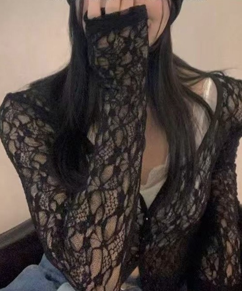 SpRay(スプレイ)の「レースクロップドカーディガン(カーディガン/ボレロ・レディース・ブラック/ホワイト・FREE)」の6枚目の写真