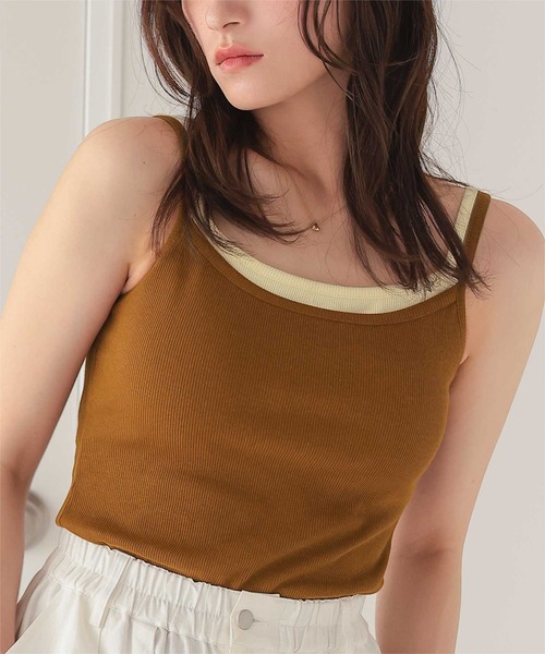 titivate（ティティベイト）の「カップ付きレイヤード風キャミソール（キャミソール・レディース・ブラウン/ライトグレー/ブラック/クリーム・S/M/L）」の3枚目の写真