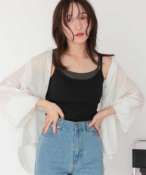 titivate（ティティベイト）の「カップ付きレイヤード風キャミソール（キャミソール・レディース・ブラウン/ライトグレー/ブラック/クリーム・S/M/L）」の8枚目の写真