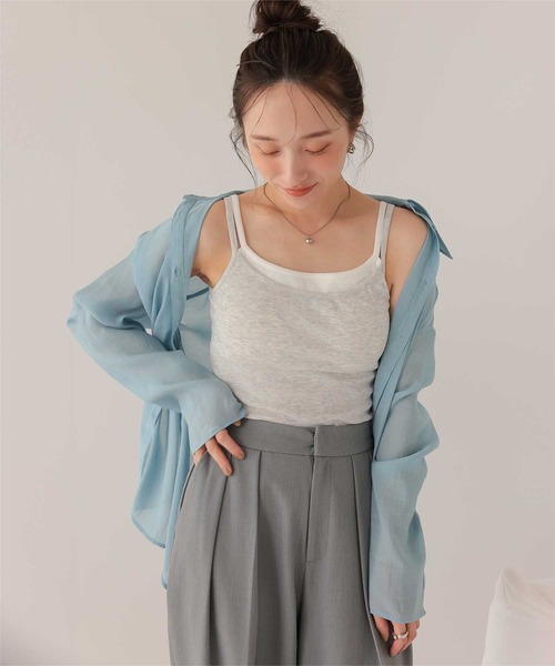 titivate（ティティベイト）の「カップ付きレイヤード風キャミソール（キャミソール・レディース・ブラウン/ライトグレー/ブラック/クリーム・S/M/L）」の12枚目の写真