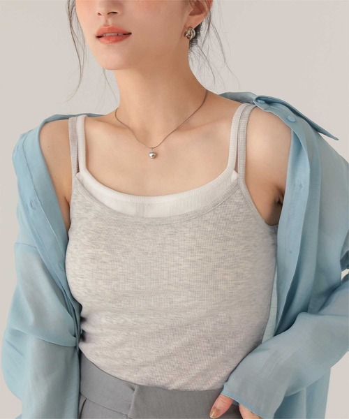 titivate（ティティベイト）の「カップ付きレイヤード風キャミソール（キャミソール・レディース・ブラウン/ライトグレー/ブラック/クリーム・S/M/L）」の13枚目の写真