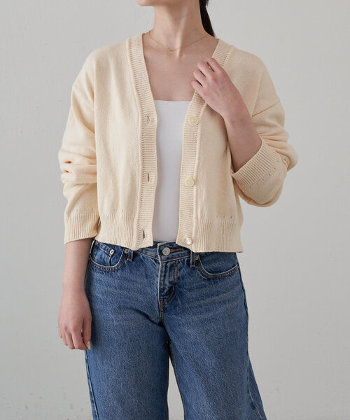 russet（ラシット）の「【再値下げ】[日本製]ニットカーディガン（カーディガン/ボレロ・レディース・アイボリー/グレイッシュベージュ・FREE）」の4枚目の写真