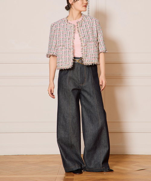 IENA LA BOUCLE(イエナラブークル)の「IENA LA BOUCLE LINTON TWEED ハーフスリーブジャケット(その他アウター・レディース・ピンク系その他・FREE)」の4枚目の写真
