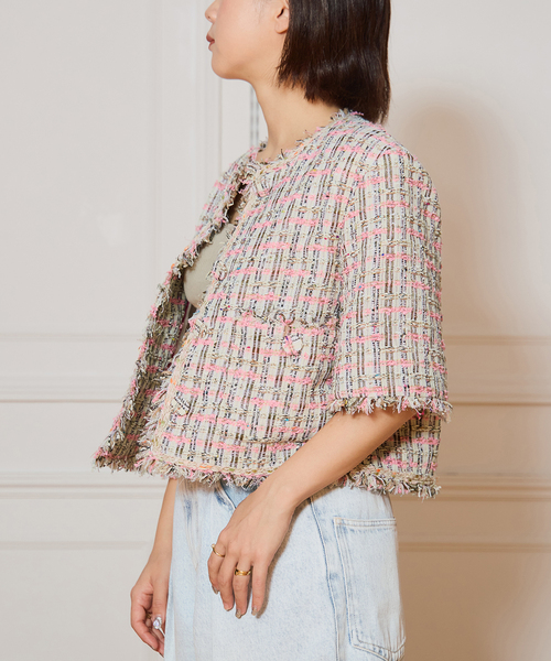 IENA LA BOUCLE(イエナラブークル)の「IENA LA BOUCLE LINTON TWEED ハーフスリーブジャケット(その他アウター・レディース・ピンク系その他・FREE)」の8枚目の写真