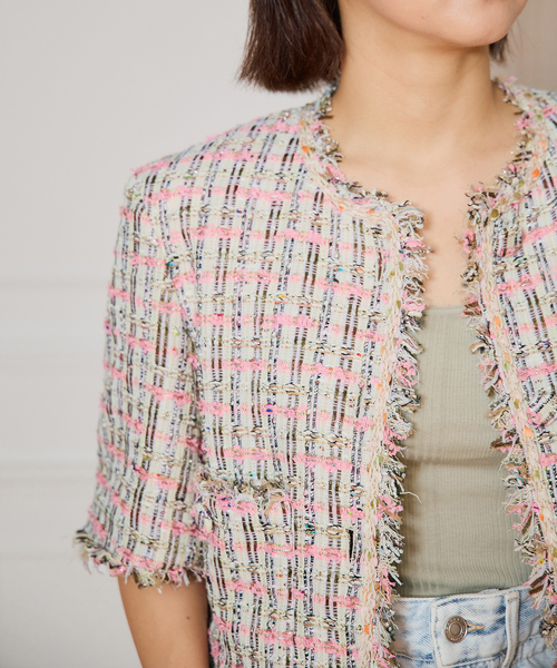 IENA LA BOUCLE(イエナラブークル)の「IENA LA BOUCLE LINTON TWEED ハーフスリーブジャケット(その他アウター・レディース・ピンク系その他・FREE)」の10枚目の写真