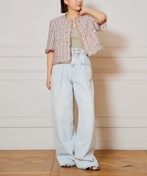 IENA LA BOUCLE LINTON TWEED ハーフスリーブジャケット（その他