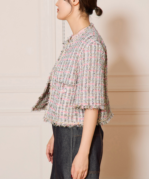IENA LA BOUCLE(イエナラブークル)の「IENA LA BOUCLE LINTON TWEED ハーフスリーブジャケット(その他アウター・レディース・ピンク系その他・FREE)」の18枚目の写真