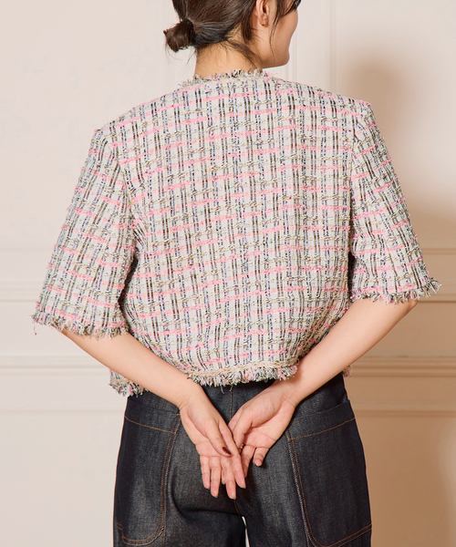 IENA LA BOUCLE(イエナラブークル)の「IENA LA BOUCLE LINTON TWEED ハーフスリーブジャケット(その他アウター・レディース・ピンク系その他・FREE)」の19枚目の写真