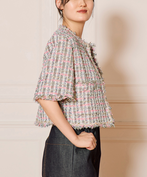 IENA LA BOUCLE(イエナラブークル)の「IENA LA BOUCLE LINTON TWEED ハーフスリーブジャケット(その他アウター・レディース・ピンク系その他・FREE)」の20枚目の写真