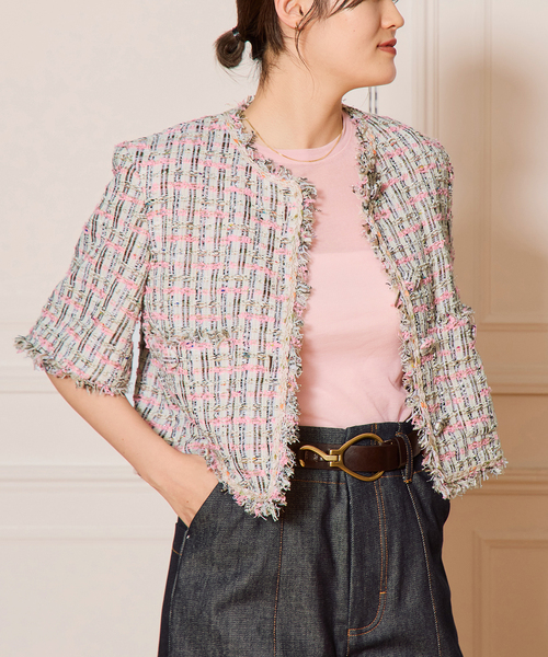 IENA LA BOUCLE(イエナラブークル)の「IENA LA BOUCLE LINTON TWEED ハーフスリーブジャケット(その他アウター・レディース・ピンク系その他・FREE)」の21枚目の写真
