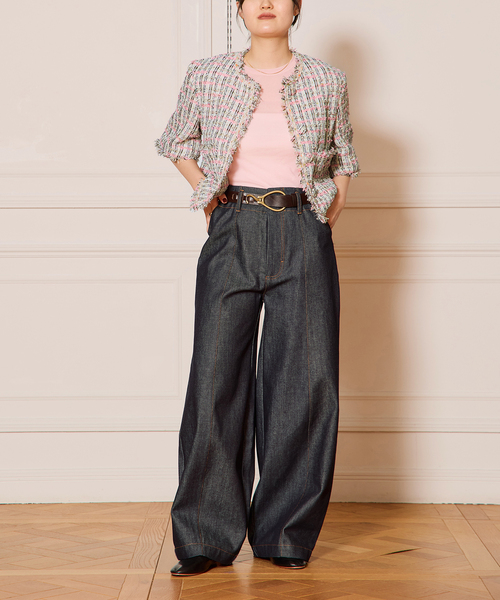 【未使用品】【タグ付き】IENA LA BOUCLE LINTON ジャケット IENA LA BOUCLE LINTON ブライトツイードジャケット（ノーカラー