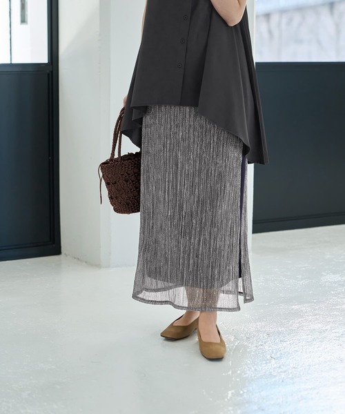 STYLE DELI(スタイルデリ)の「【LUXE】キラキラシアーとリブ生地のスカートセット(スカート・レディース・チャコールグレー/ブラウン系その他・1/2)」の1枚目の写真