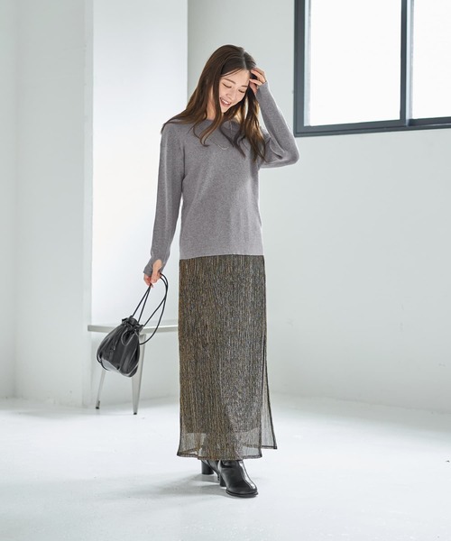 STYLE DELI(スタイルデリ)の「【LUXE】キラキラシアーとリブ生地のスカートセット(スカート・レディース・チャコールグレー/ブラウン系その他・1/2)」の3枚目の写真