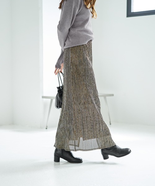 STYLE DELI(スタイルデリ)の「【LUXE】キラキラシアーとリブ生地のスカートセット(スカート・レディース・チャコールグレー/ブラウン系その他・1/2)」の5枚目の写真