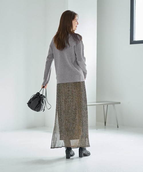 STYLE DELI(スタイルデリ)の「【LUXE】キラキラシアーとリブ生地のスカートセット(スカート・レディース・チャコールグレー/ブラウン系その他・1/2)」の6枚目の写真