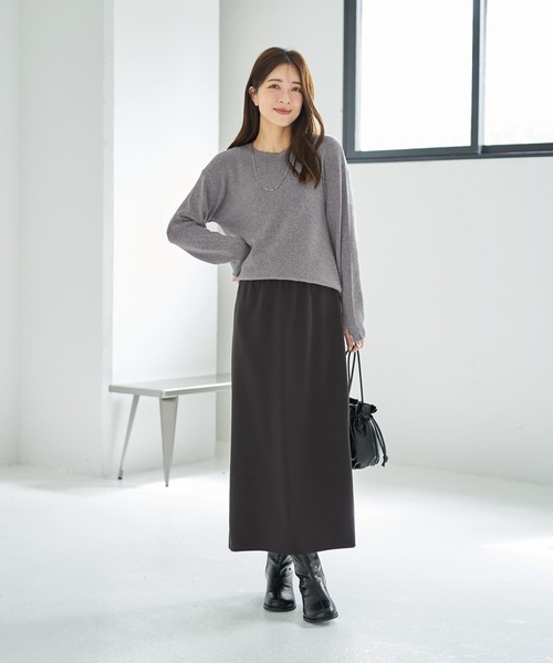 STYLE DELI(スタイルデリ)の「【LUXE】キラキラシアーとリブ生地のスカートセット(スカート・レディース・チャコールグレー/ブラウン系その他・1/2)」の8枚目の写真