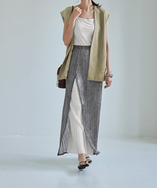 STYLE DELI(スタイルデリ)の「【LUXE】キラキラシアーとリブ生地のスカートセット(スカート・レディース・チャコールグレー/ブラウン系その他・1/2)」の22枚目の写真