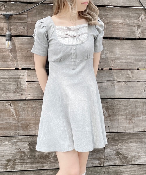 pium♡ダブルリボンレイヤードフレアワンピース　グレー ダブルリボンレイヤードフレアワンピース – pium